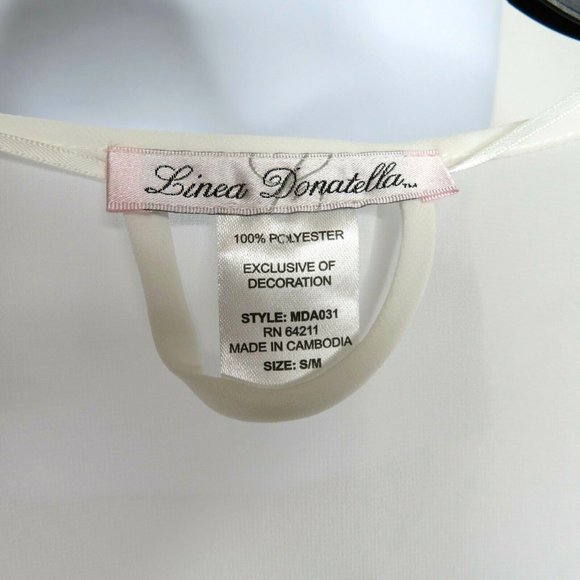 Linea Donatella Sheer Chiffon Open Front Robe S/M White Lace Pearls Knee Length - Picture 11 of 16